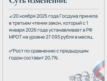 Госдума установила с 1 января 2026 года МРОТ на уровне 27 093 рубля